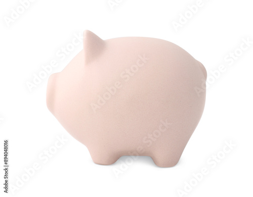 One beige piggy bank isolated on white