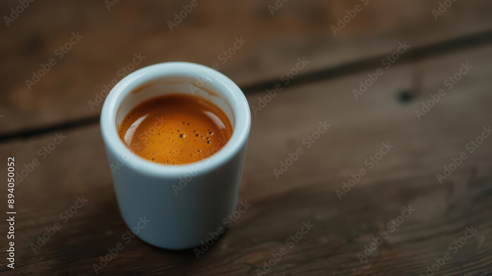 A rich and creamy espresso shot served in a small cup, banner, with copy space A rich and creamy espresso shot served in a small cup, banner, with copy space