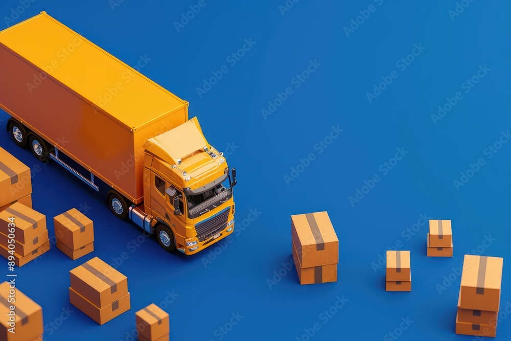 A streamlined shipping process with packages being loaded onto trucks, banner, with copy space A streamlined shipping process with packages being loaded onto trucks, banner, with copy space