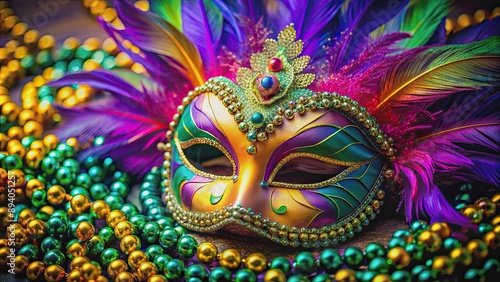 Wallpaper Mural Mardi Gras mask with vibrant feathers and intricate beads for festive celebrations, Mardi Gras, mask, feathers, beads Torontodigital.ca