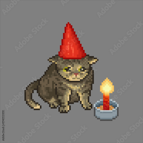 Birthday cat, pixel art meme