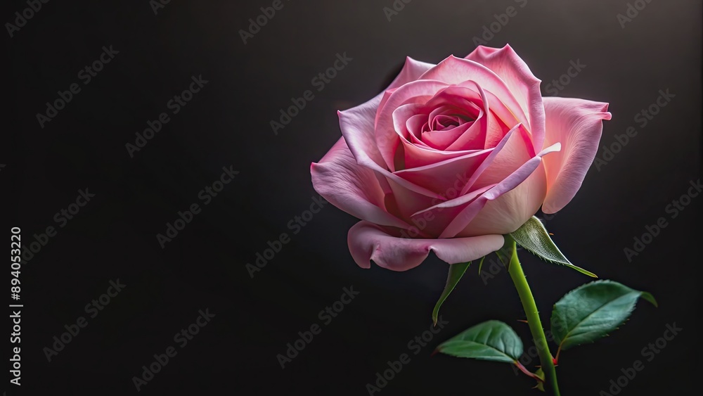 Delicate pink rose against black background, symbolizing fragility and grace, pink, rose, delicate, petals, translucent