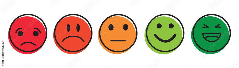 Fototapeta premium Rating emotion faces comic style, facial expressions, emoticons positive, neutral, vector illustration