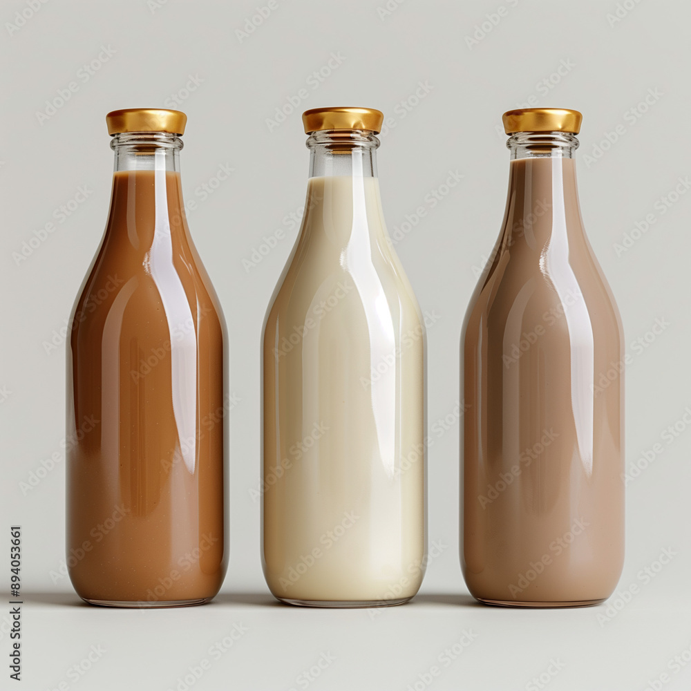 three bottles of milk and one with a brown cap
three bottles of milk and one with a brown cap