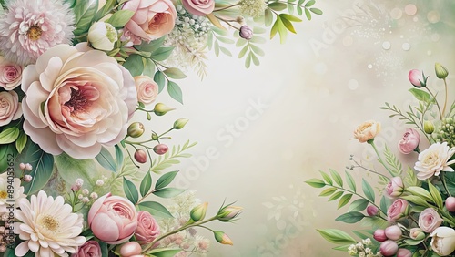 Soft floral background with various elegant blooms and greenery , delicate, gentle, pastel, bouquet, leaves, nature, petals