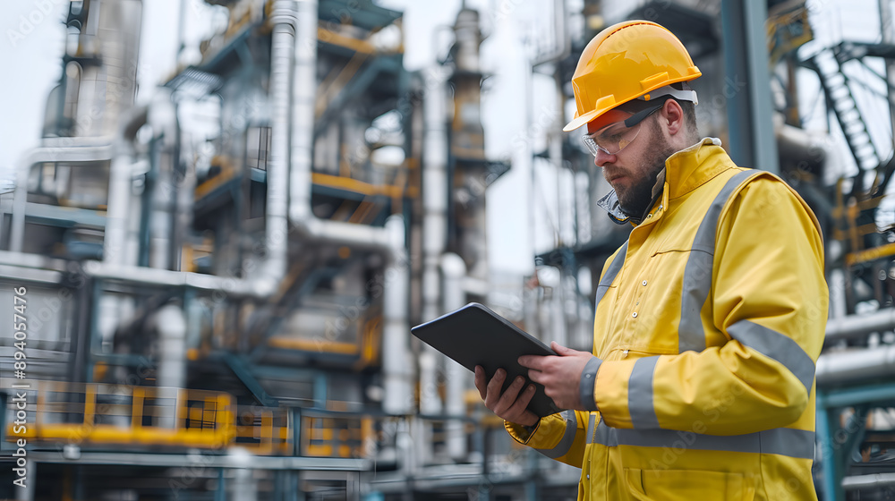 Construction Worker with Yellow Helmet Using Tablet Construction Worker with Yellow Helmet Using Tablet