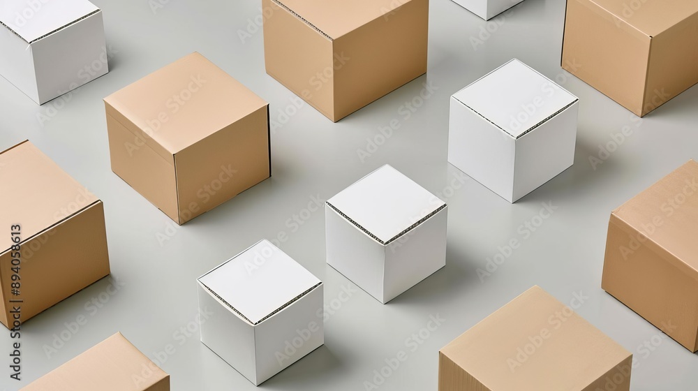 on white cardboard boxes, packaging collection, various sides on white cardboard boxes, packaging collection, various sides