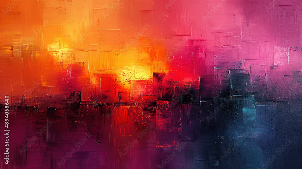 Vibrant Abstract Cityscape with Bold Hues of Orange, Pink, and Blue Vibrant Abstract Cityscape with Bold Hues of Orange, Pink, and Blue