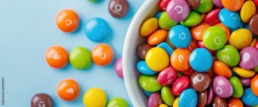 Rainbow-Colored Candy Nerds Sprinkled On A White Background, Playful And Fun Rainbow-Colored Candy Nerds Sprinkled On A White Background, Playful And Fun