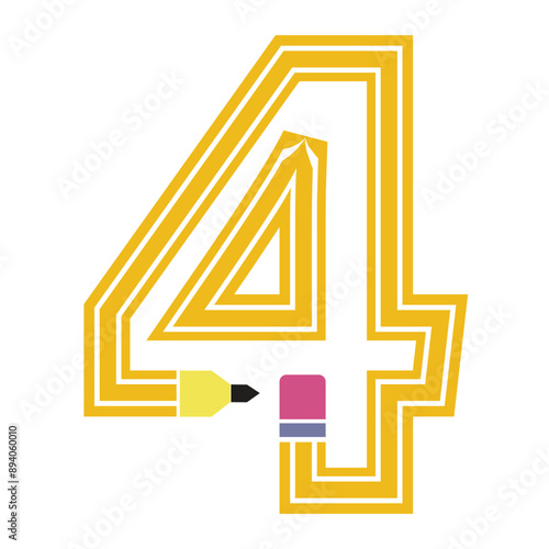 Number Four: Pencil Stroke Illustration - Perfect Graphic Art for School Designs