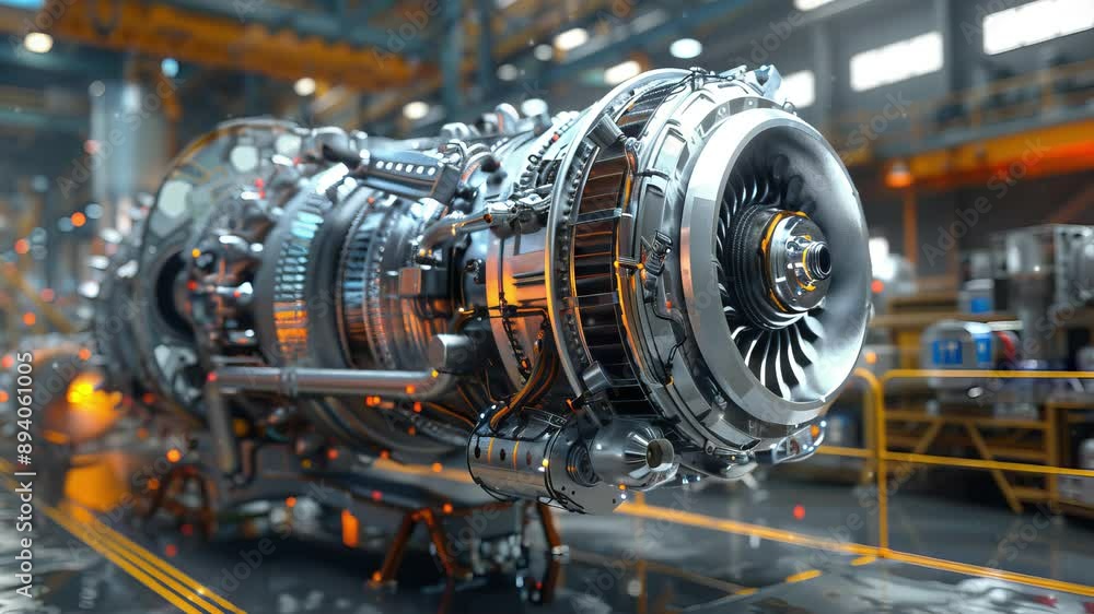 Futuristic rotor plane engine in factory.
Futuristic rotor plane engine in factory.
