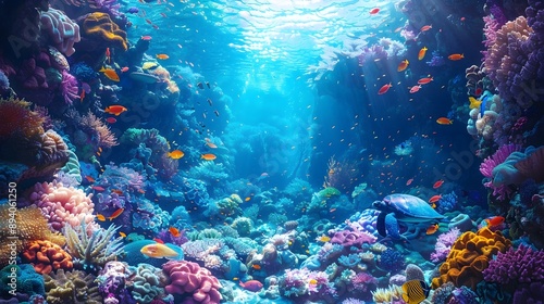 Vibrant Underwater Coral Reef Teeming with Diverse Marine Life and Tropical Fish