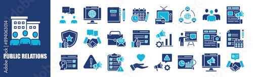 Public Relations icon collection set. Containing design, business, marketing, management, communication, advertising, and more. Solid vector icons collection.	