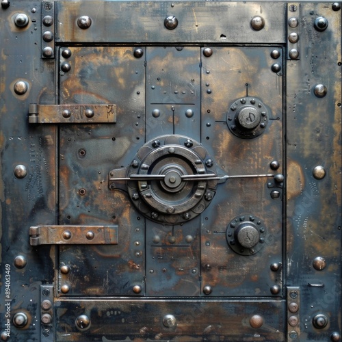 Heavyduty metallic safe door, emphasizing security and protection