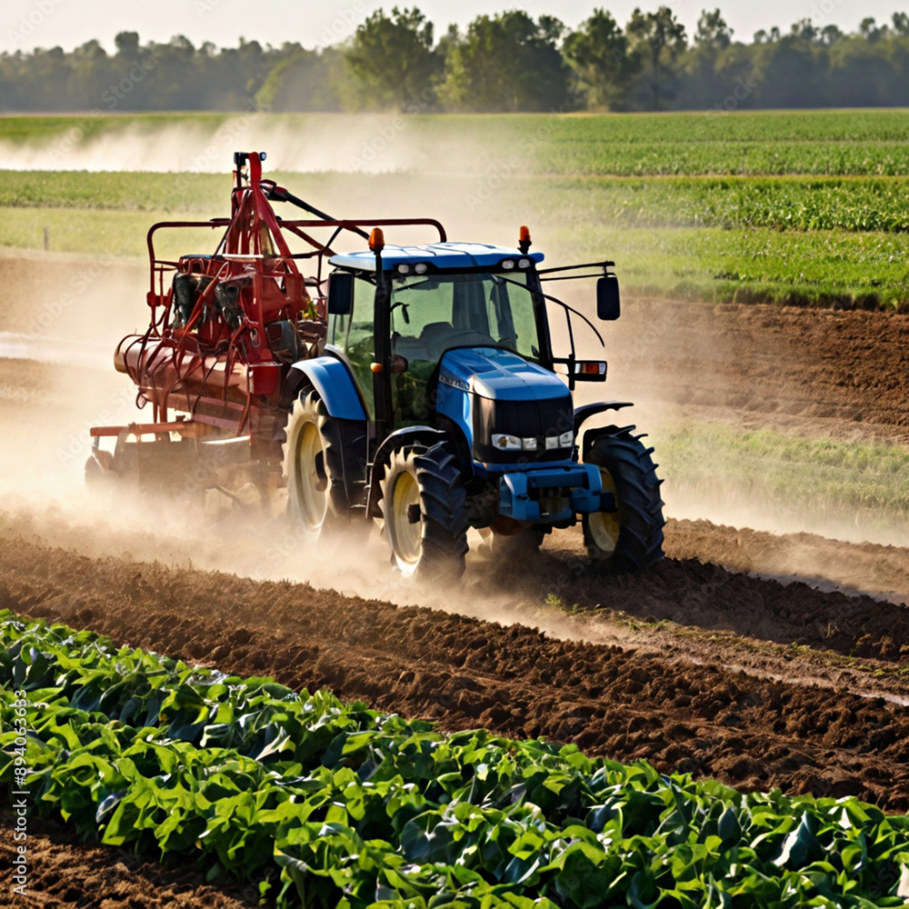 Fototapeta premium Combine harvester working in field. Rear view of a combine harvester collecting wheat from a field