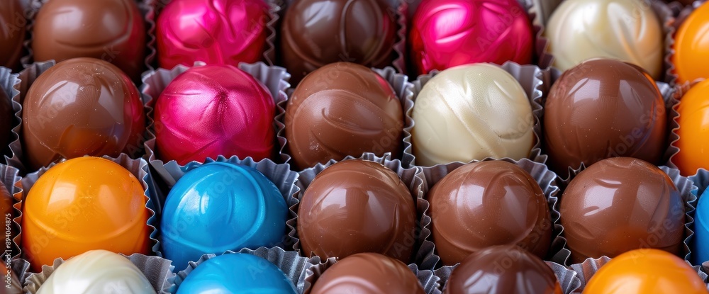 Multicolored Chocolate Footballs Wrapped In Foil Paper, Isolated On A White Background, Ready For Fun Multicolored Chocolate Footballs Wrapped In Foil Paper, Isolated On A White Background, Ready For Fun