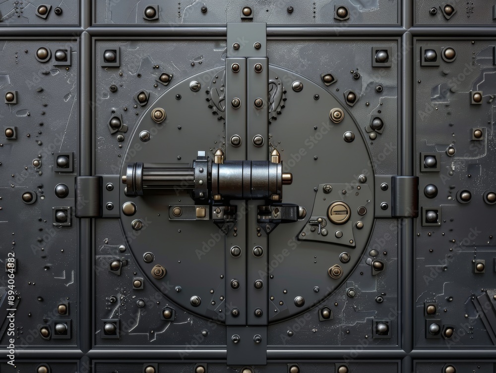 Fototapeta premium Strong metallic safe door, highlighting fortification and security