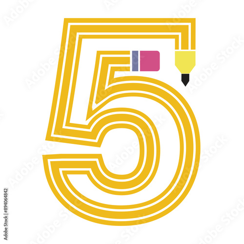 Number Five: Pencil Stroke Illustration - Perfect Graphic Art for School Designs