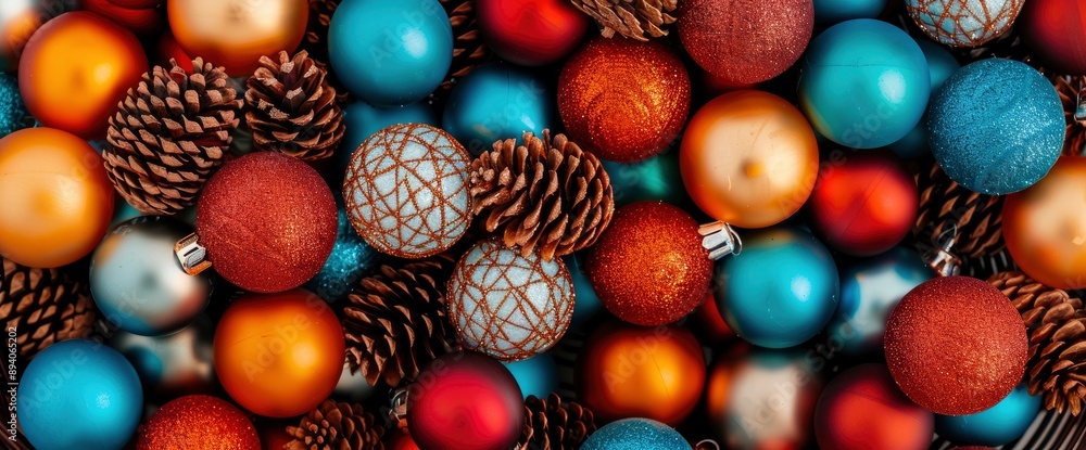 Ornaments And Objects For Decorating A Christmas Tree, Contained In A Basket, Ready To Spread Holiday Cheer Ornaments And Objects For Decorating A Christmas Tree, Contained In A Basket, Ready To Spread Holiday Cheer