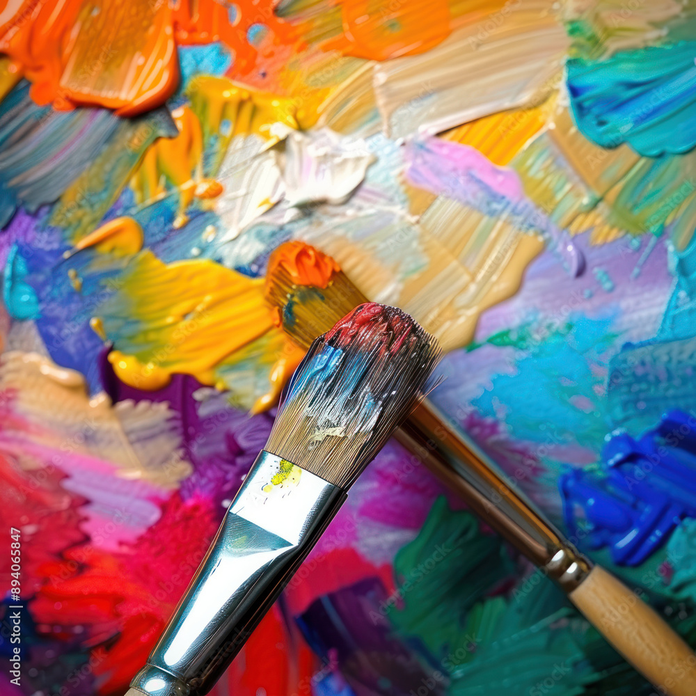 Obraz premium Colorful Artist Palette with Paintbrushes
