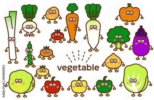 キョトンとした顔のカラフルな野菜のキャラクター
