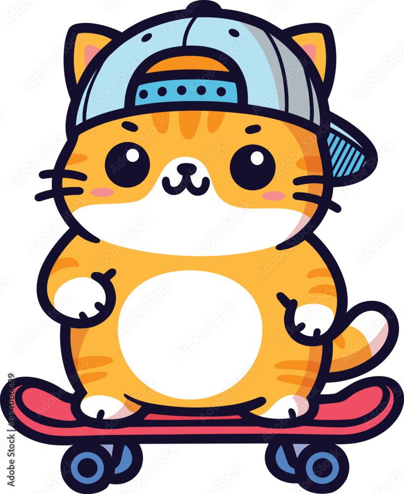 Cute animals vector sticker, funny, little, cute, cat playing skateboard, mascot cartoon character Cute animals vector sticker, funny, little, cute, cat playing skateboard, mascot cartoon character