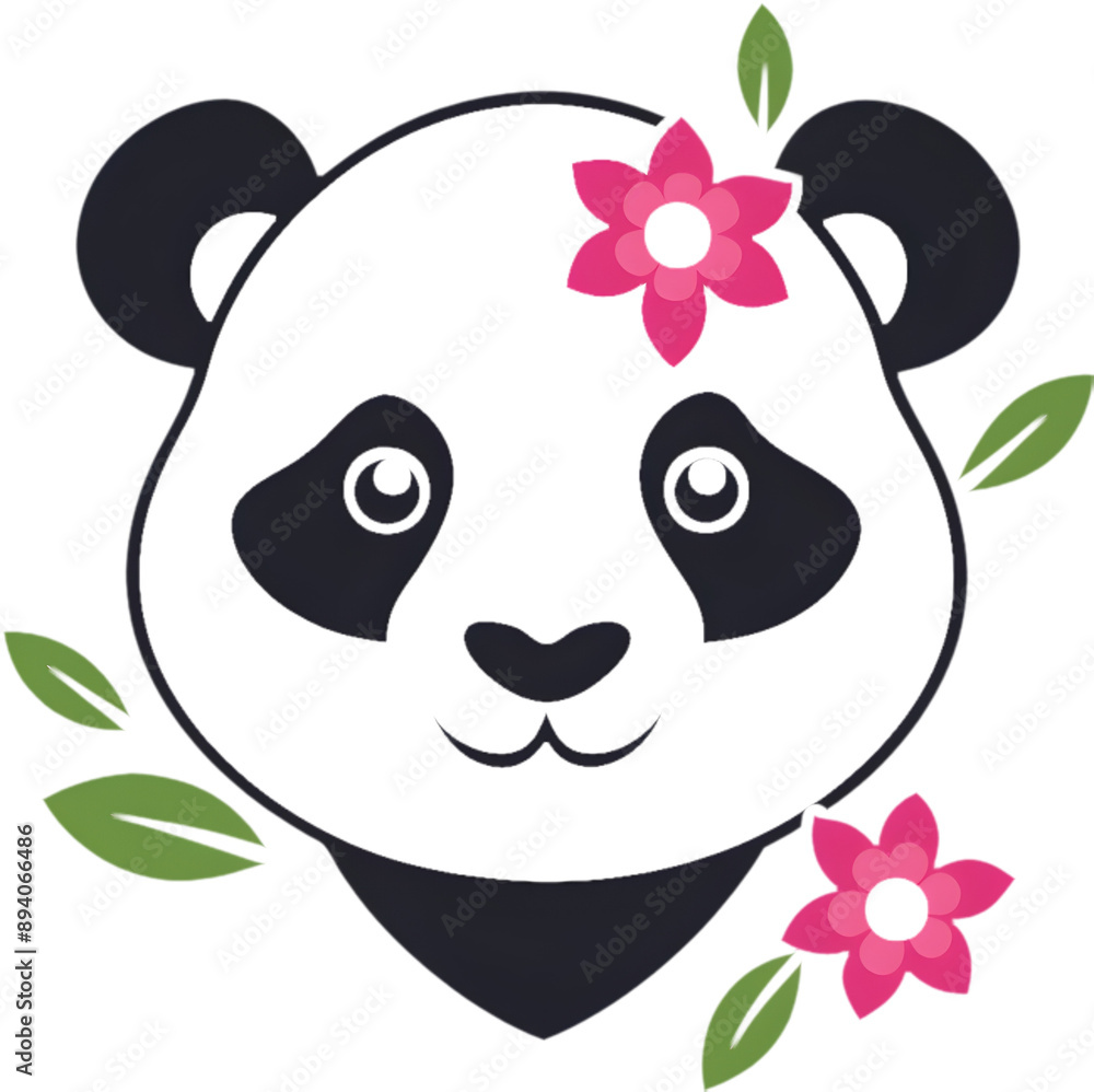 Obraz premium Adorable panda cuddles colorful flowers in charming clipart. 