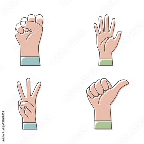 Hand Gesture Symbol Filled Line Style Vector Illustration Set Collection