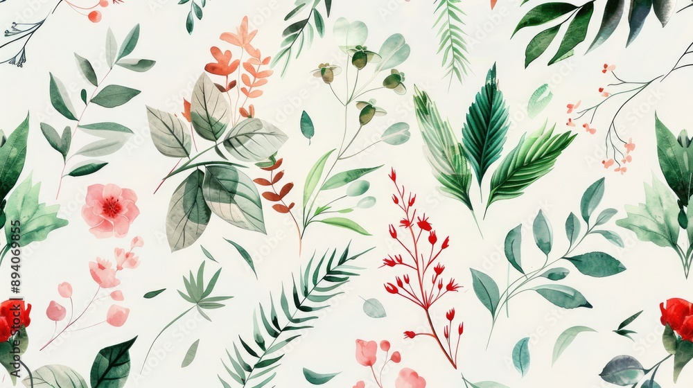 Floral and foliage on white Floral and foliage on white
