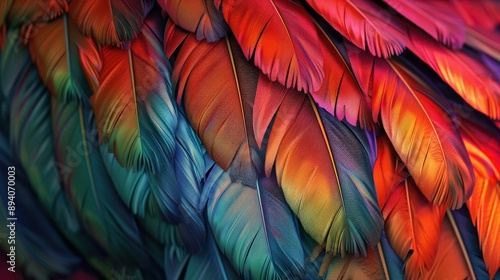 An image that appears like a close-up of colorful bird feathers, with intricate details and vibrant hues blending together. 32k, full ultra HD, high resolution