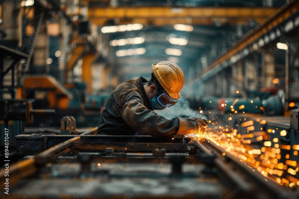 Factory Worker Operating Heavy Machinery Factory Worker Operating Heavy Machinery