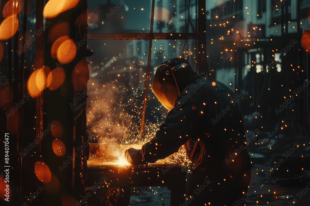 Welder at Work with Bright Sparks Welder at Work with Bright Sparks
