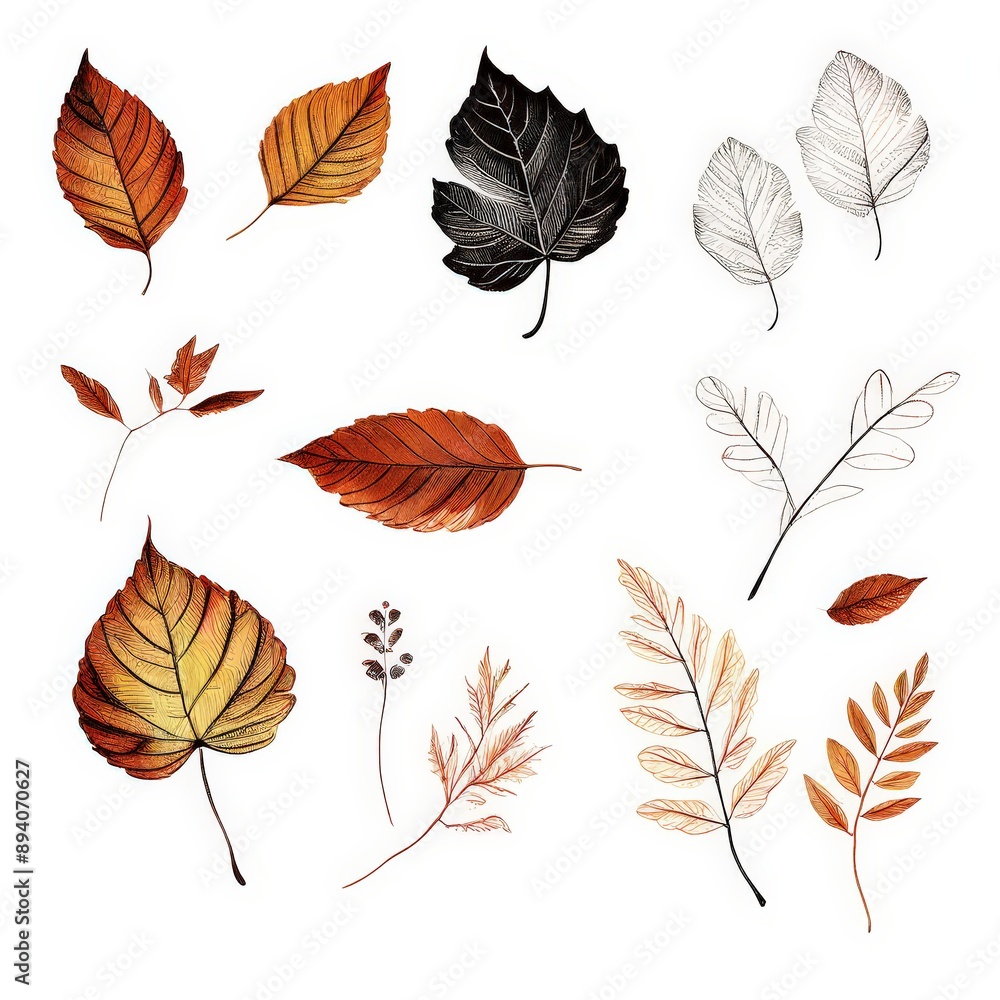 Obraz premium the ai generated image, Collection of Vibrant Fall Leaves in a Spectrum of Colors, isolated on