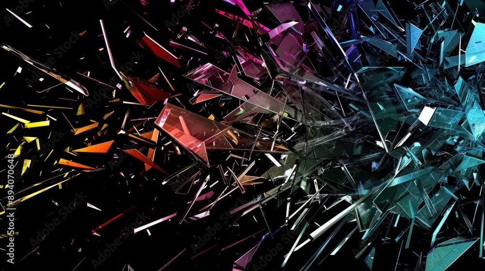 A digital art piece that looks like shattered glass, with sharp lines ...