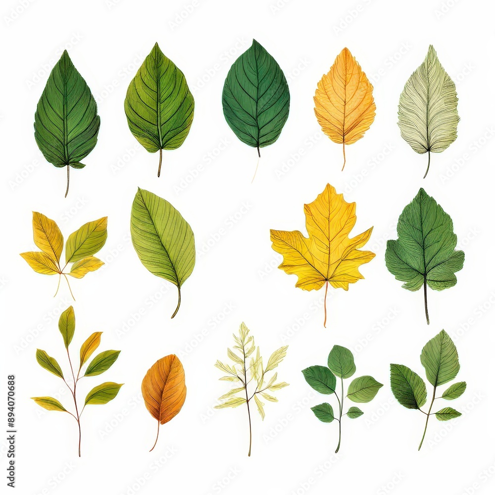 Obraz premium the ai generated image, Collection of Vibrant Fall Leaves in a Spectrum of Colors, isolated on