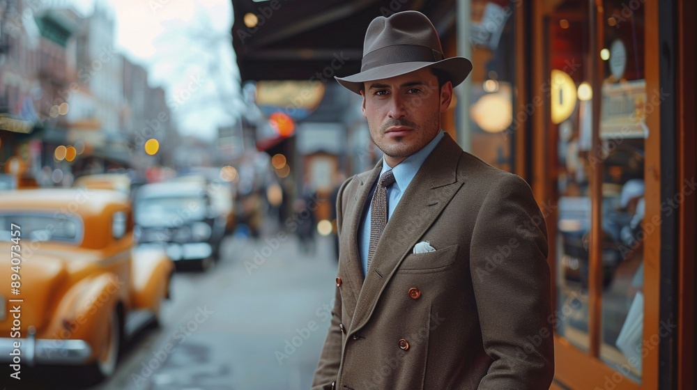 Stylish Man in 1950s Tailored Suit and Hat Stylish Man in 1950s Tailored Suit and Hat