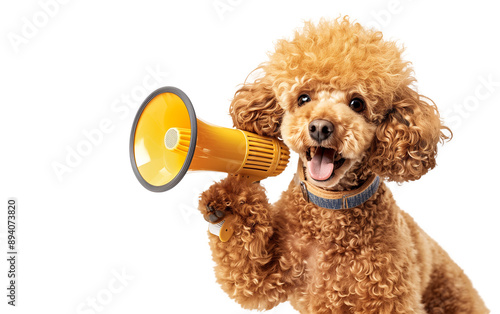A Dog Holding a Megaphone Meows Out Loud for Pet Food Advertisement, Capturing the Heart of Animal Lovers Everywhere.