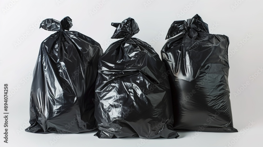 Three Black Garbage Bags on White Background Three Black Garbage Bags on White Background