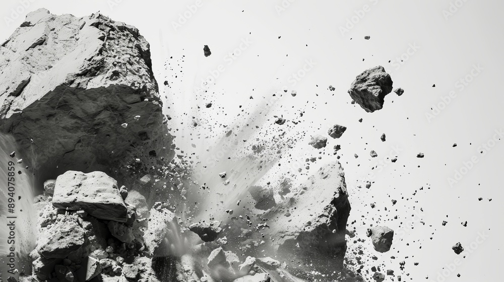 Rock Splatter Background Rock stone white background fall black falling space isolated splash ...