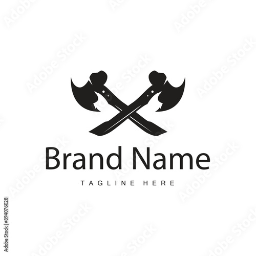 Woodcutter tool axe logo carpentry simple design silhouette illustration template