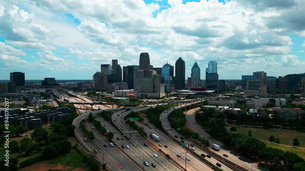 Aerial of Downtown Dallas Skyline and Highway Aerial of Downtown Dallas Skyline and Highway