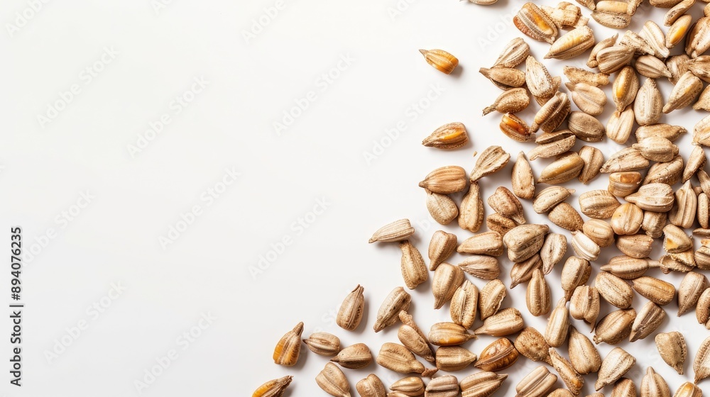 Nutritious roasted sunflower seeds on white background high in oil for energy a healthy snack option with copy space Nutritious roasted sunflower seeds on white background high in oil for energy a healthy snack option with copy space