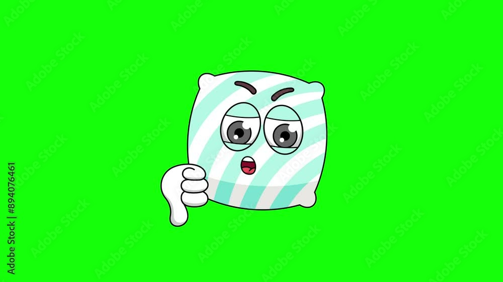 pillow cartoon with thumb-down hand, emoji green screen animation pillow cartoon with thumb-down hand, emoji green screen animation