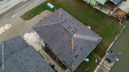 Damage to the roof of a home in Matagorda, Texas after Hurricane Beryl made landfall on the island. 