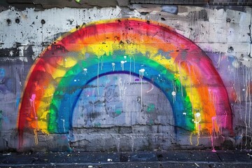 Ingelijste posters Regenboog Neon regenboog graffiti op stadsmuur  © BeKind