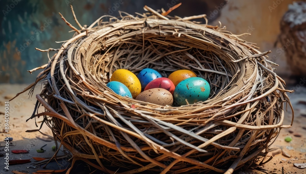 Colorful Easter Eggs in a Bird's Nest. Colorful Easter Eggs in a Bird's Nest.