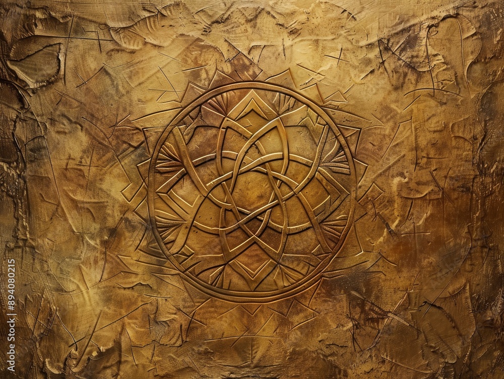 Fototapeta premium Intricate Pattern Carved in Rustic Gold.