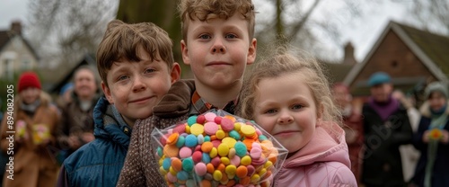 A Portrait Of Child Siblings With Christmas Sweets In A Public Park, Their Faces Filled With Holiday Joy