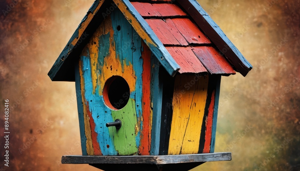 Colorful Birdhouse with Bokeh Background. Colorful Birdhouse with Bokeh Background.