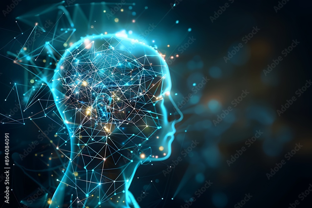 Abstract Digital Human Head Silhouette with Glowing Network Lines. Abstract Digital Human Head Silhouette with Glowing Network Lines.